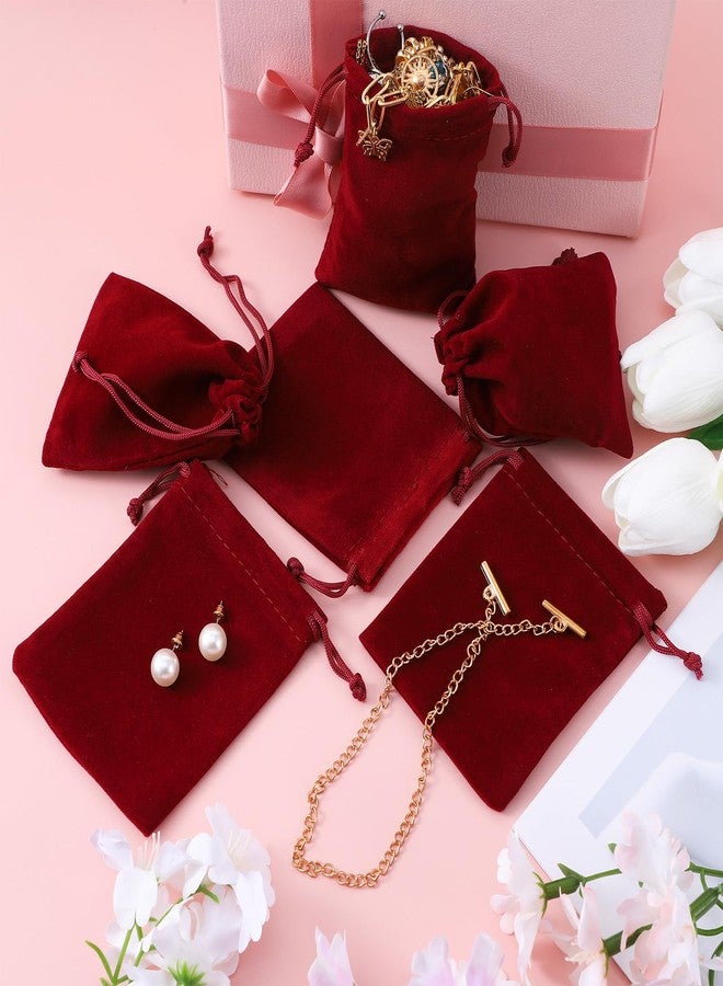 Tyqour 20PCS Claret Velvet Small Jewelry Bags Jewelry Pouch Small Gift Bags Drawstring Coin Pouch for Wedding Party Gift (3x4 Inches) - Image 4